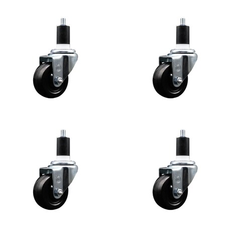 Service Caster 3'' SS Hard Rubber Wheel Swivel 1-1/2'' Expanding Stem Caster Set, 4PK SCC-SSEX20S314-HRS-112-4